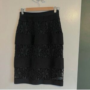 Les Copains black wool sweater knit skirt with lace details pencil skirt
